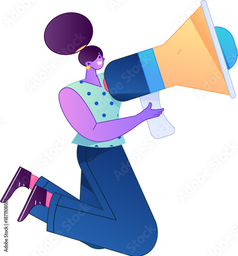 Character receiving notification messages, action poses, vector flat gradient illustration
