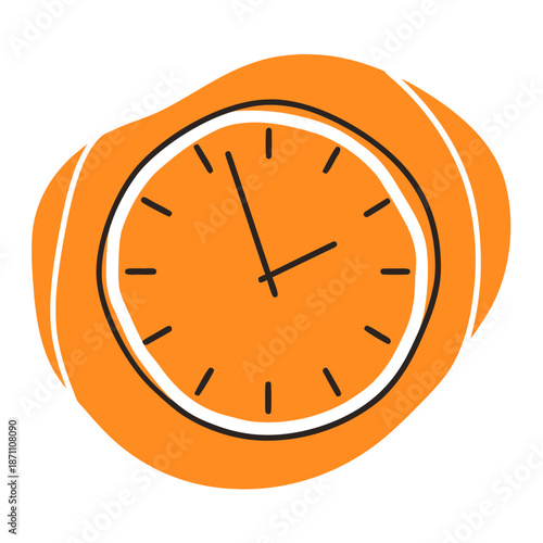 Orange clock with simple design on abstract background  
