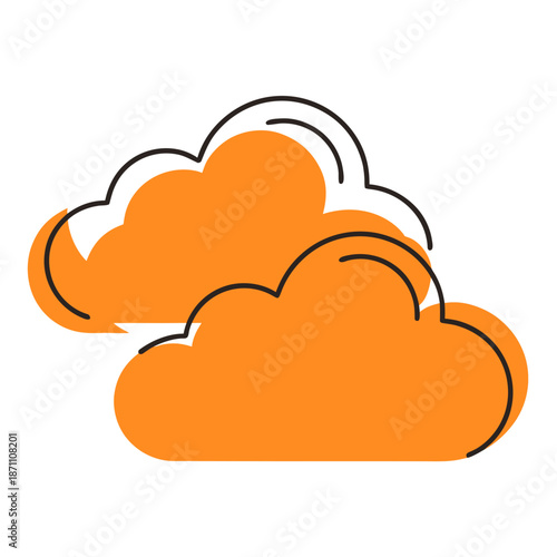 Orange clouds with outline in a flat design style  