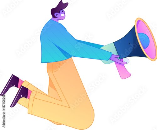 Character receiving notification messages, action poses, vector flat gradient illustration
