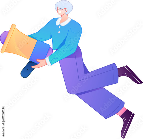 Character receiving notification messages, action poses, vector flat gradient illustration
