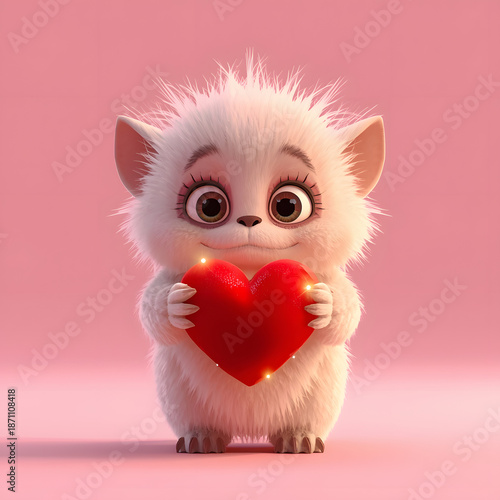 A small fluffy monster holds a big heart.