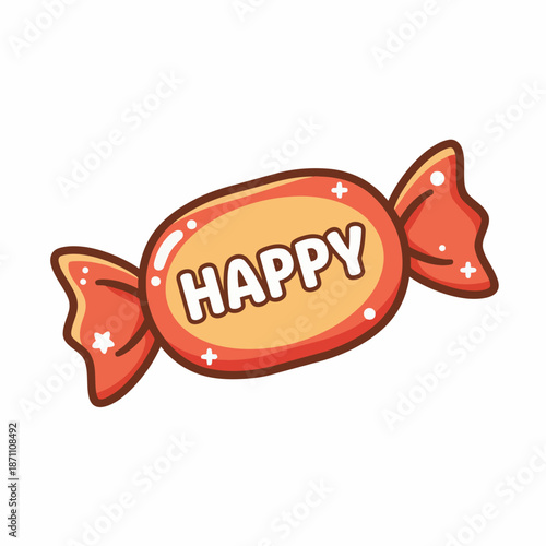 Sweet 'Happy' Candy Wrapper - a joyful and festive treat illustration conveying happiness and delight, perfect for celebrations and good times