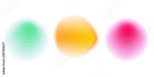 Set color circle gradient noise gradation. Abstract colorful watercolor blur mesh shape on white background. Gradient aura, grain neon blob with noise effect vector illustration.