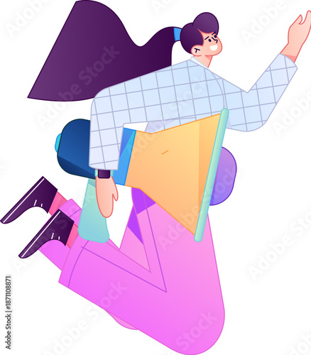 Character receiving notification messages, action poses, vector flat gradient illustration
