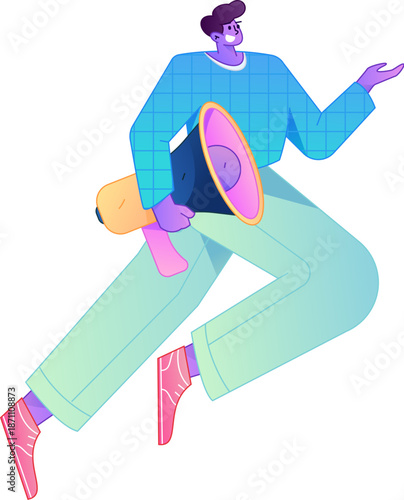 Character receiving notification messages, action poses, vector flat gradient illustration
