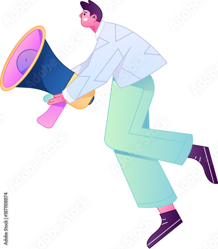 Character receiving notification messages, action poses, vector flat gradient illustration
