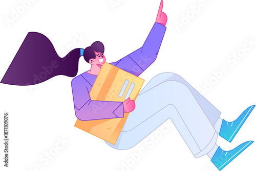 Character receiving notification messages, action poses, vector flat gradient illustration
