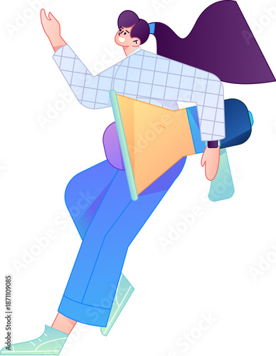 Character receiving notification messages, action poses, vector flat gradient illustration
