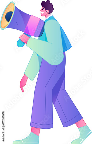 Character receiving notification messages, action poses, vector flat gradient illustration
