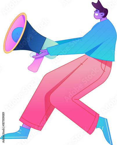 Character receiving notification messages, action poses, vector flat gradient illustration
