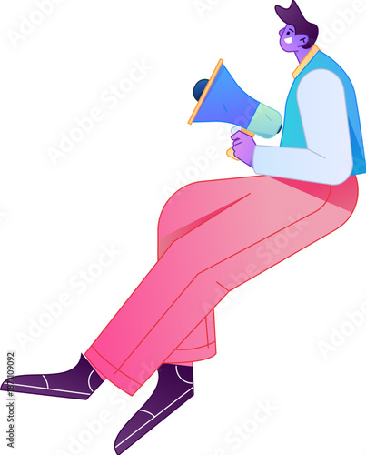 Character receiving notification messages, action poses, vector flat gradient illustration
