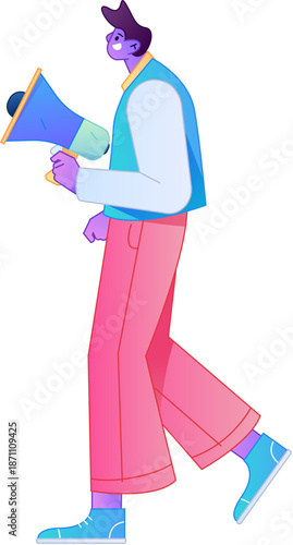 Character receiving notification messages, action poses, vector flat gradient illustration
