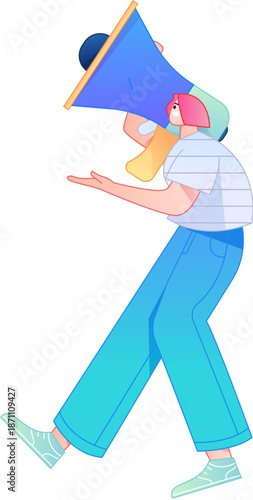 Character receiving notification messages, action poses, vector flat gradient illustration
