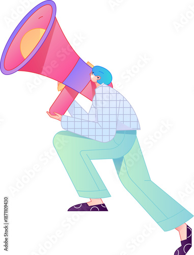 Character receiving notification messages, action poses, vector flat gradient illustration
