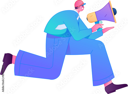 Character receiving notification messages, action poses, vector flat gradient illustration
