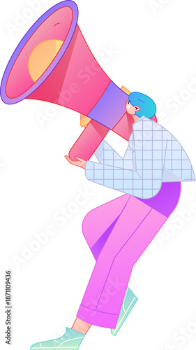Character receiving notification messages, action poses, vector flat gradient illustration
