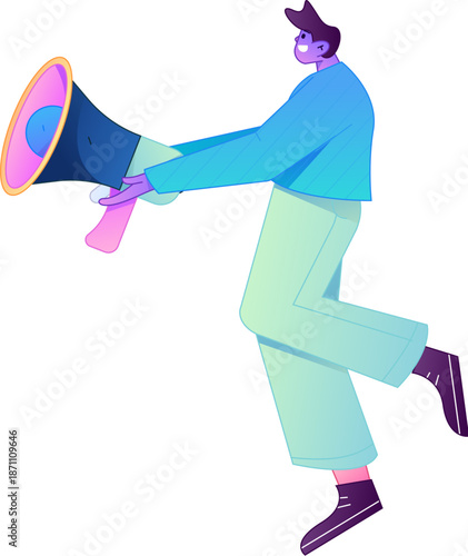 Character receiving notification messages, action poses, vector flat gradient illustration
