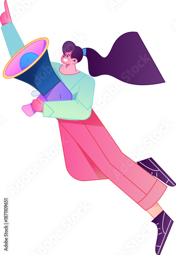 Character receiving notification messages, action poses, vector flat gradient illustration
