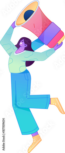 Character receiving notification messages, action poses, vector flat gradient illustration
