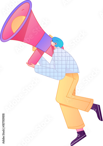 Character receiving notification messages, action poses, vector flat gradient illustration
