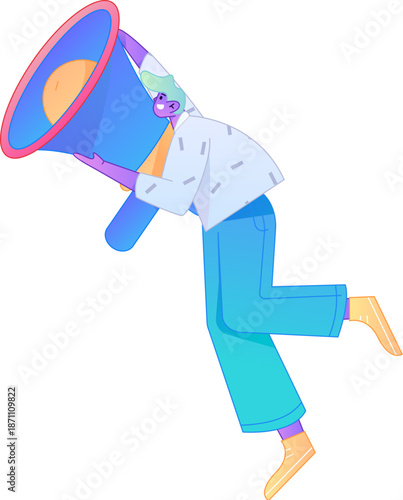 Character receiving notification messages, action poses, vector flat gradient illustration
