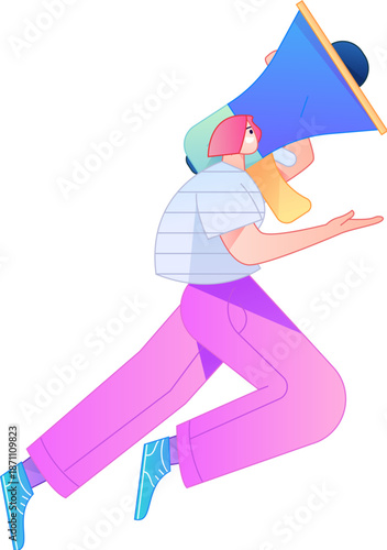 Character receiving notification messages, action poses, vector flat gradient illustration
