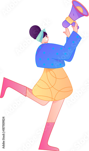 Character receiving notification messages, action poses, vector flat gradient illustration
