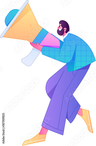 Character receiving notification messages, action poses, vector flat gradient illustration
