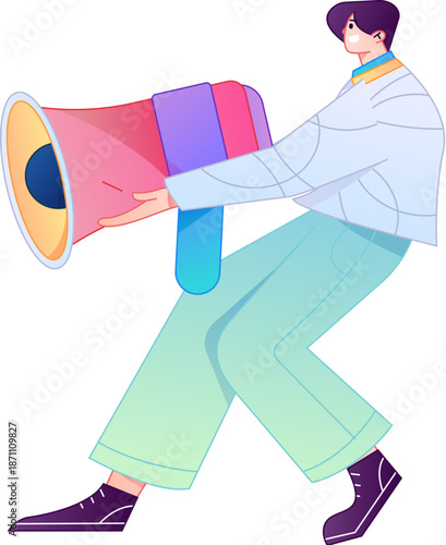 Character receiving notification messages, action poses, vector flat gradient illustration
