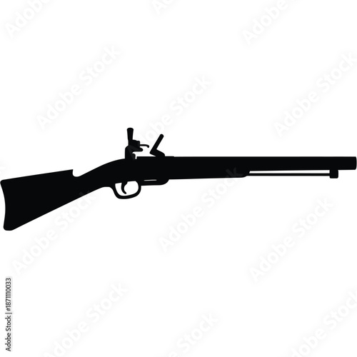 A silhouette of an antique flintlock rifle a historical firearm design