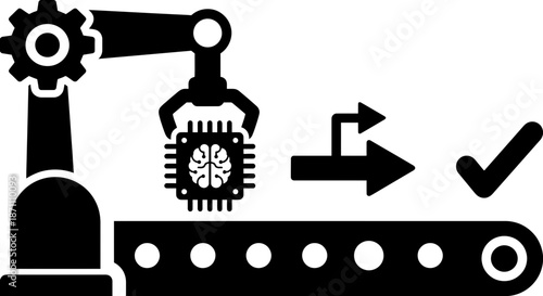 Robot arm assembling microchip with brain on production line