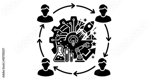 Innovative teamwork concept with technology and collaboration