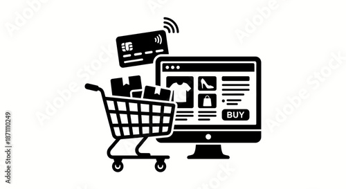 Online shopping concept with credit card and computer