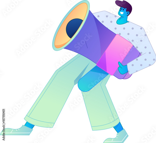 Character receiving notification messages, action poses, vector flat gradient illustration
