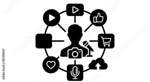 Social media and content creation concept with connected icons