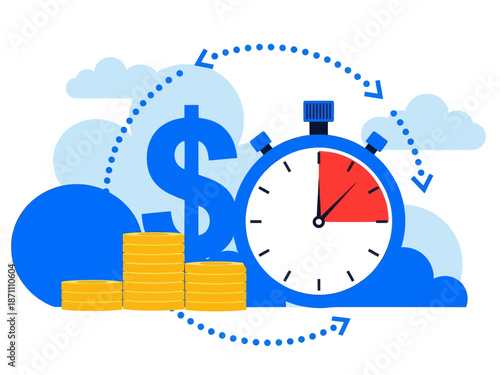 Instant payment flat vector illustration. Quick cash and credit loans services cartoon concept. Invoice payment terms. Time is money. Investment, deposit period isolated metaphor on white background

