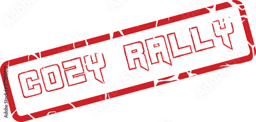 Cozy Rally Event Label in Distressed Red Ink Impression for Intimate Gatherings