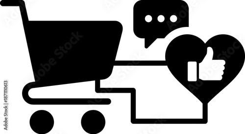E-commerce shopping icon with heart and thumbs up symbol