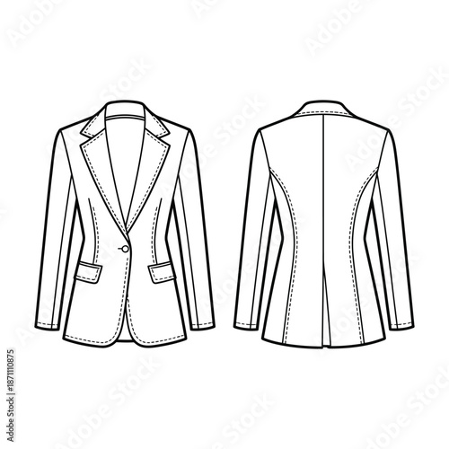 Fashion sketch of a tailored women s blazer front and back view