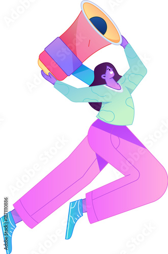 Character receiving notification messages, action poses, vector flat gradient illustration
