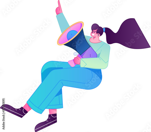 Character receiving notification messages, action poses, vector flat gradient illustration
