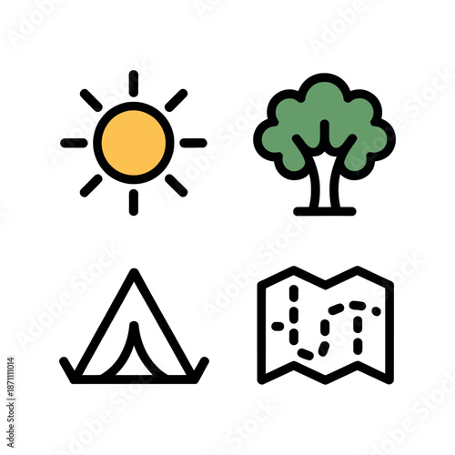 Camping essentials icons set Vector