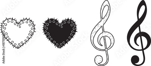 music notes and hearts symbols  music notes and hearts symbols