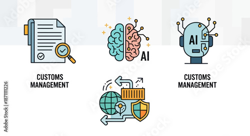 Colorful AI-Themed Icons Representing Customs Management and Technology.