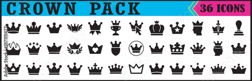 Thin Line Crown Icon Pack Set, Minimal thin line crown icon pack featuring multiple royalty symbols, ideal for UI design, logos, mobile apps, and modern graphic projects.

