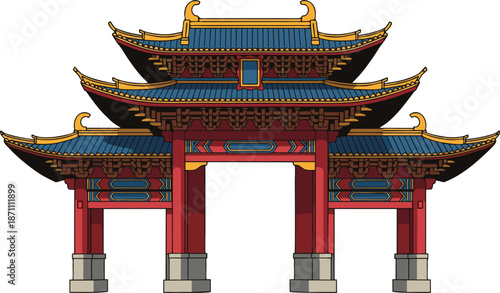 Vector image of a pagoda temple gate
