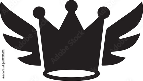 Winged Crown Icon Symbol of Victory, Black winged crown silhouette symbolizing victory, achievement, freedom, and leadership, ideal for logos, awards, gaming, and premium branding designs.

