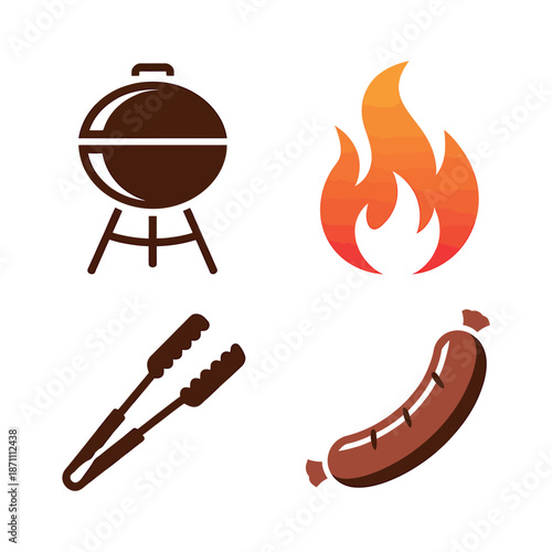 Barbecue grill with sausage and flame Vector