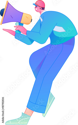 Character receiving notification messages, action poses, vector flat gradient illustration
